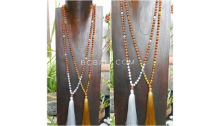 3color tassels necklace pendant rudraksha with agate bead stone bali